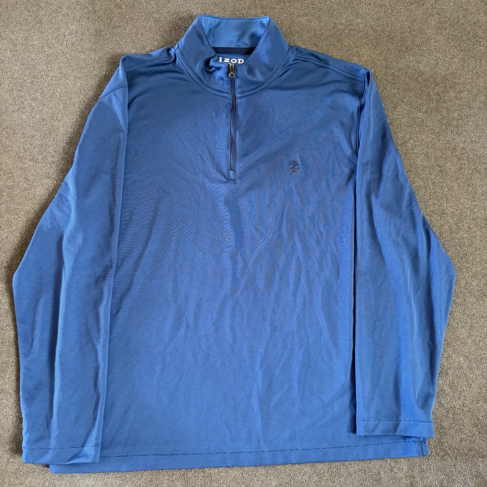 IZOD Golf Pullover Mens Large Blue Excellent Quarter Zip Long Sleeve Performance